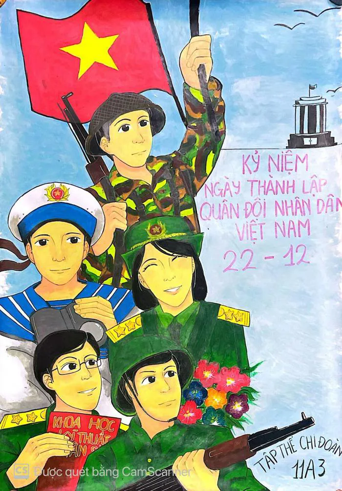 Vẽ tranh kỉ niệm 79 năm ngày thành lập quân đội nhân dân Việt Nam và 34 năm  ngày hội quốc phòng toàn dân | THPT Nguyễn Tất Thành