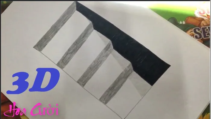 vẽ tranh 3d - vẽ cầu thang 3d trên giấy - draw 3d stairs on paper - Hoa cười