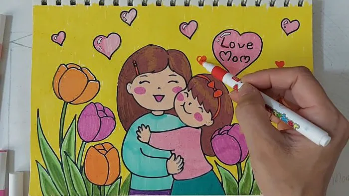 Hướng dẫn vẽ tranh ngày phụ nữ 8/3 . Vẽ tranh tặng mẹ #vetranh