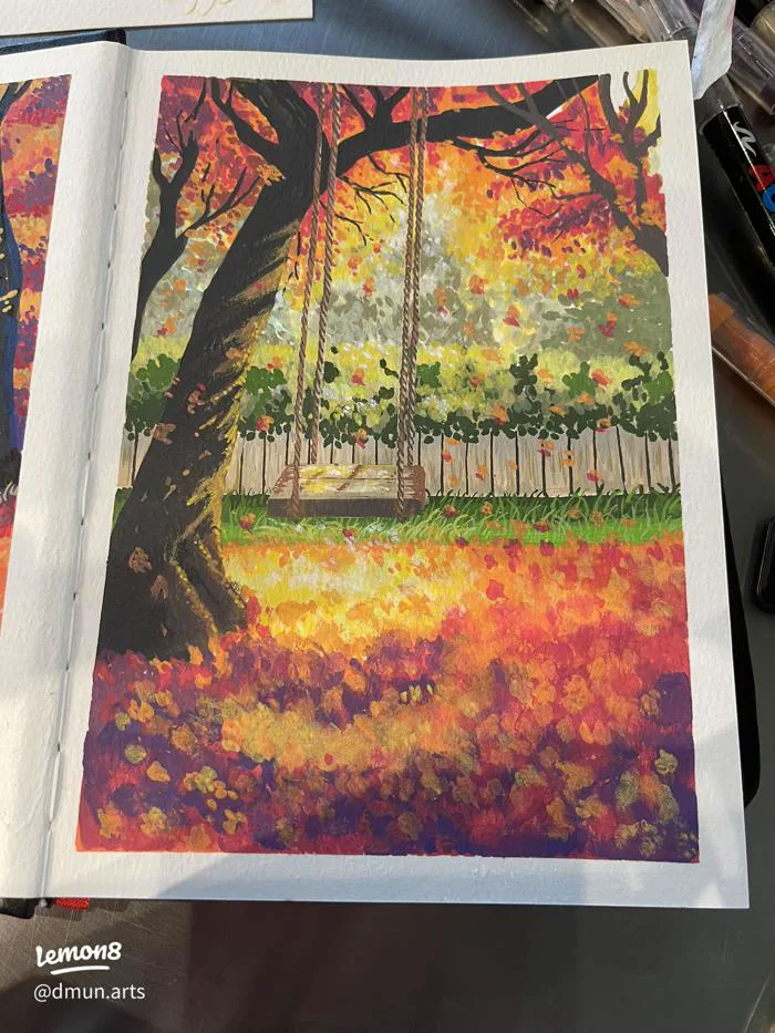 Cách vẽ tranh phong cảnh mùa thu bằng acrylic marker đơn giản (step by step)