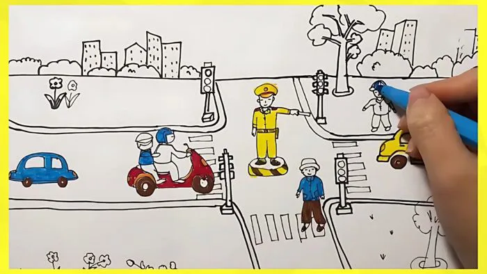 Cách vẽ tranh chủ đề an toàn giao thông - Gợi ý 50+ tranh mẫu đẹp