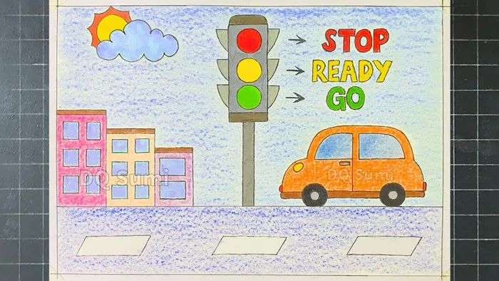 Vẽ tranh an toàn giao thông | Vẽ an toàn giao thông | Vẽ tranh cổ động an  toàn giao thông | DQ Sumi