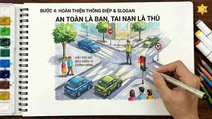 Cách vẽ tranh an toàn giao thông cực đẹp và đơn giản cho bé