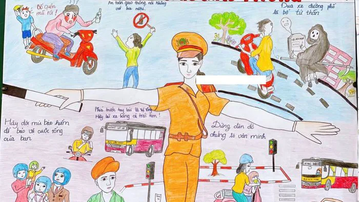 Cách vẽ tranh chủ đề an toàn giao thông - Gợi ý 50+ tranh mẫu đẹp