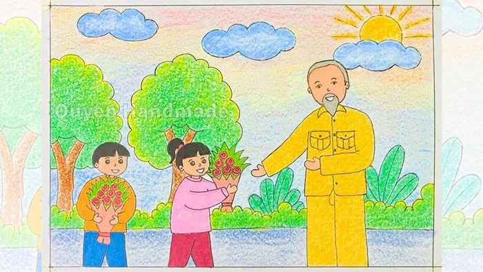 Vẽ Bác Hồ và thiếu nhi | Vẽ tranh Bác Hồ với thiếu nhi | Vẽ tranh Bác Hồ  thiếu nhi đơn giản