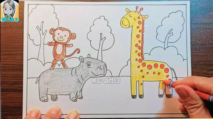 vẽ động vật hoang dã ở châu phi - mĩ thuật lớp 5 - vẽ khu rừng thân thiện -  vẽ con vật trong rừng