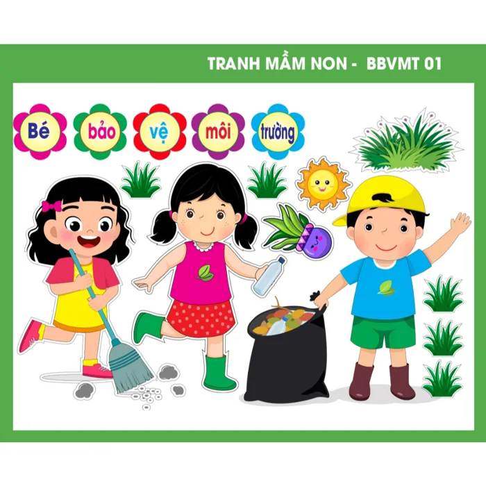 Tranh decan mầm non - bé bảo vệ môi trường