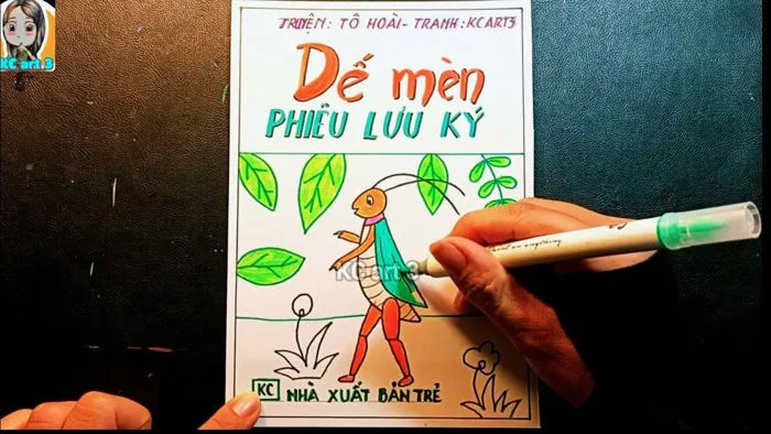 Thiết kế bìa sách - mĩ thuật lớp 9 bài 5 - thiết kế bìa sách lớp 9 - vẽ dế  mèn phiêu lưu ký - KCart3