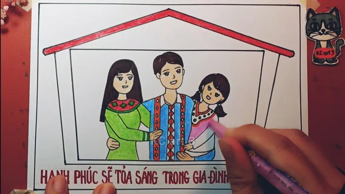 vẽ gia đình hạnh phúc - bình đẳng giới | vẽ ước mơ gia đình không bạo lực |  Tranh áp phích - cổ động