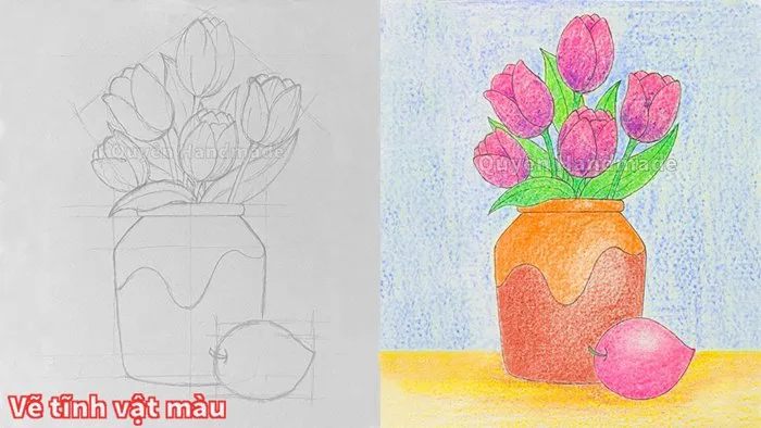 Vẽ tranh tĩnh vật màu | Cách vẽ tranh tĩnh vật màu lớp 6 | Vẽ tĩnh vật lọ  hoa và quả