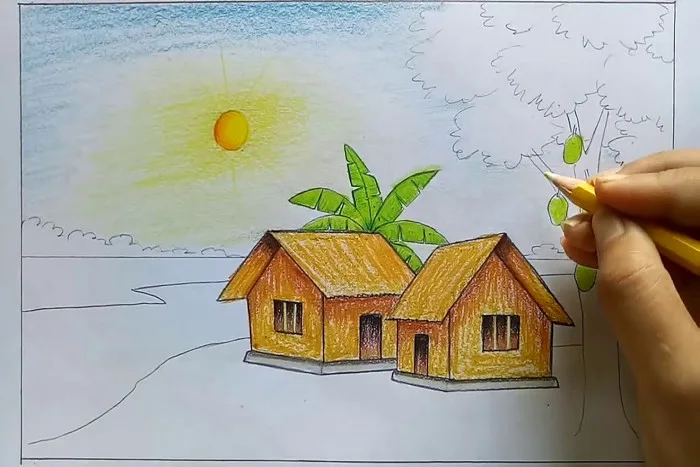 Hướng dẫn vẽ tranh phong cảnh quê hương đơn giản mà đẹp