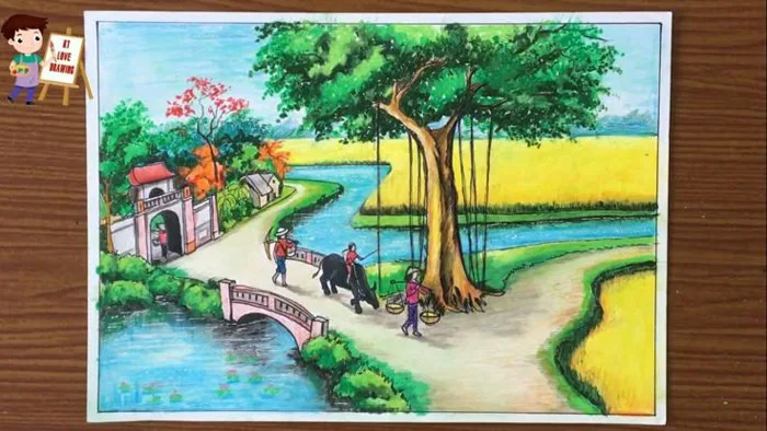 Vẽ tranh phong cảnh quê hương / Vẽ cảnh làng quê đơn giản / How to draw  landscapes hometown.
