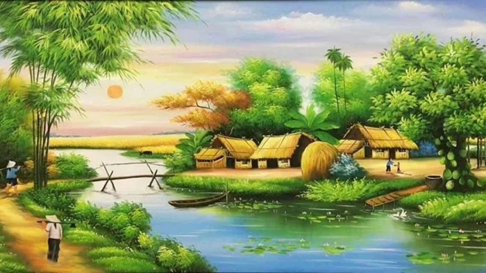 Cách vẽ tranh quê hương: 60+ hình phong cảnh đẹp đơn giản