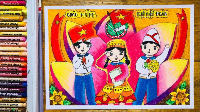Vẽ tranh Thiếu Nhi Việt Nam Mừng Đại Hội Đoàn mới nhất | Vẽ tranh Mừng Đại  Hội Đoàn | Huỳnh Ngọc Art