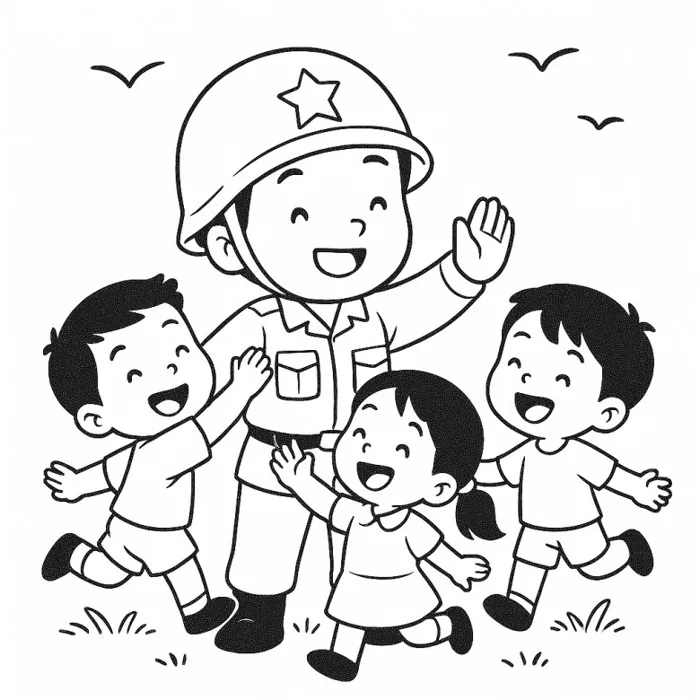 Tranh tô màu chú bộ đội Tranh tô màu chú bộ đội