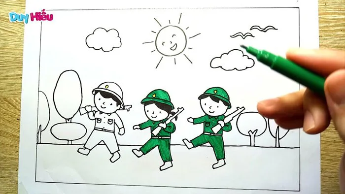 Cách vẽ chú bộ đội hành quân đơn giản | Dạy bé vẽ chú bộ đội đơn giản Cách vẽ chú bộ đội hành quân đơn giản | Dạy bé vẽ chú bộ đội đơn giản