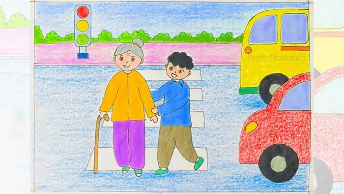 Vẽ tranh an toàn giao thông | Vẽ tranh sắc màu tình nguyện | Vẽ tranh yêu  thương con người