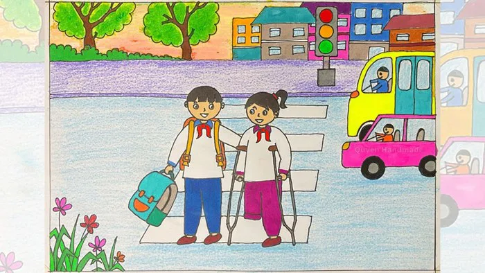 Vẽ tranh an toàn giao thông | Vẽ tranh yêu thương con người: Những người  bạn thân thiện