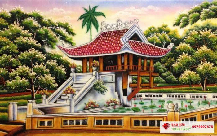 Tranh đá quý chùa một cột hà nội - Tranh Đá Quý Bảo Sơn