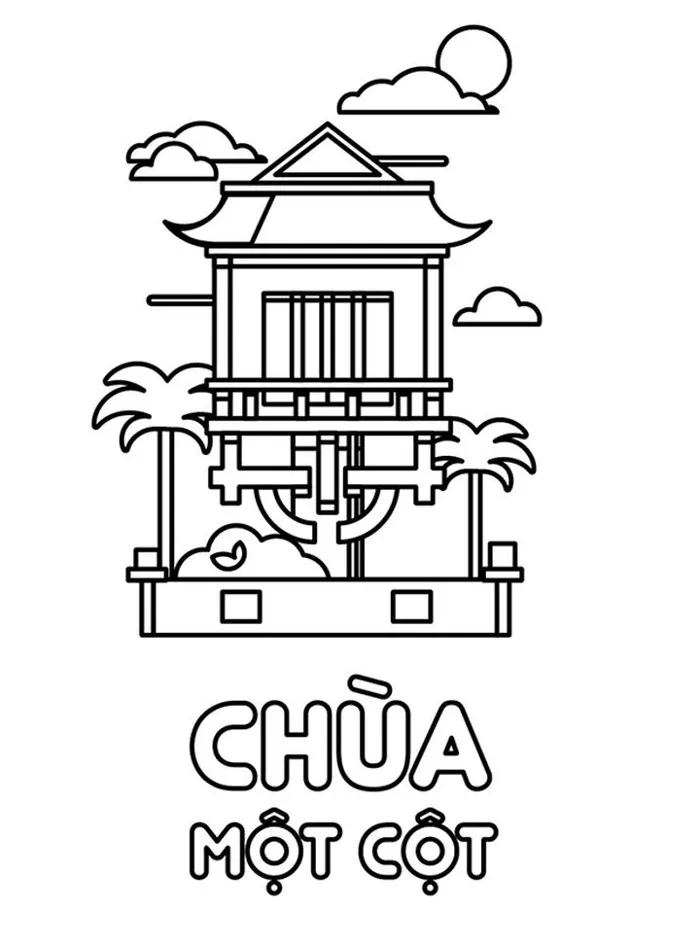 Tô Màu Chùa Một Cột - Tranh Tô Màu Cho Bé