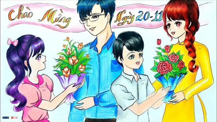 4 bước học vẽ cô giáo và học sinh đơn giản kèm video