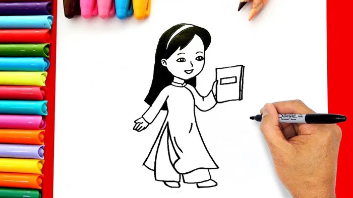 Cách vẽ cô giáo của em rất đơn giản mà dễ thương - Vẽ tranh chào mừng ngày  nhà giáo Việt Nam 20-11