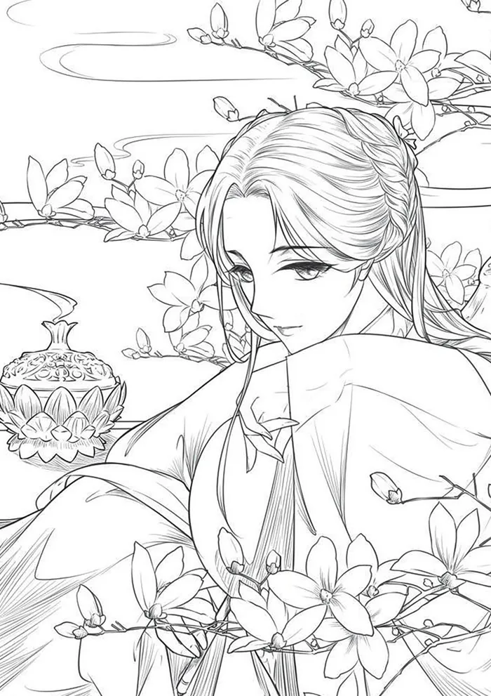 Tranh tô màu anime cổ trang đẹp nhất