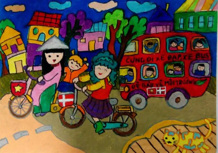 Mẫu tranh vẽ Đan Mạch trong mắt em 2025 chủ đề Sống xanh - Download.vn