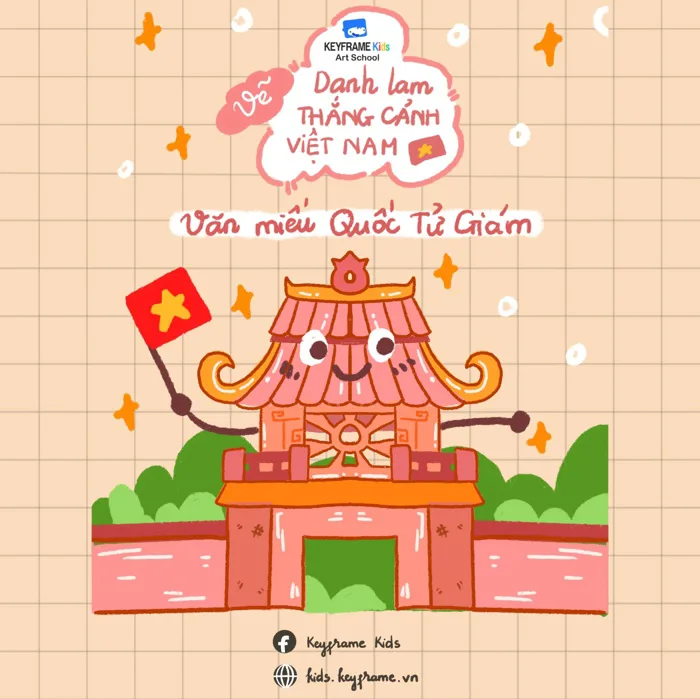 10 Phút Học Vẽ Danh Lam Thắng Cảnh Việt Nam - Văn Miếu Quốc Tử Giám cùng cô  giáo tại Keyframe Kids