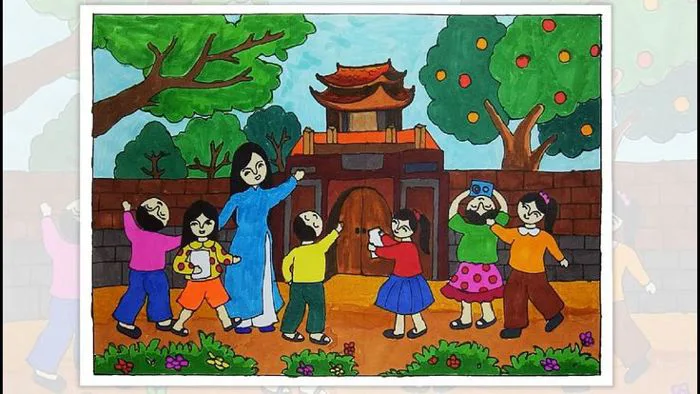 Vẽ tranh lớp em đi tham quan danh lam thắng cảnh | Vẽ tranh đi thăm di tích  lịch sử Đất Nước
