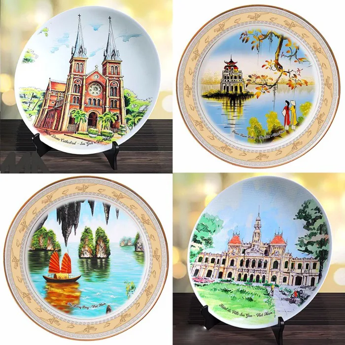 Đĩa sứ trang trí 20cm in lưu niệm tranh vẽ tay danh lam thắng cảnh quê  hương Việt Nam | Shopee Việt Nam