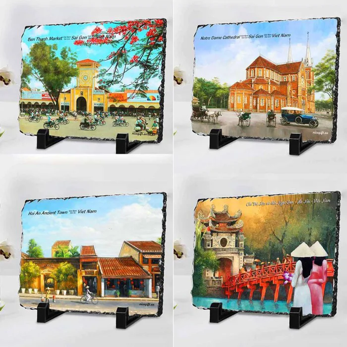 Đá tự nhiên in tranh vẽ tay danh lam thắng cảnh quê hương, quà tặng lưu  niệm ý nghĩa Việt Nam | Shopee Việt Nam