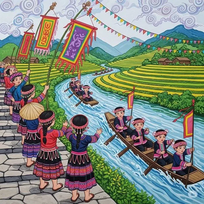 Vẽ tranh lễ hội đua thuyền siêu vui và siêu dễ cho học sinh | Tranh