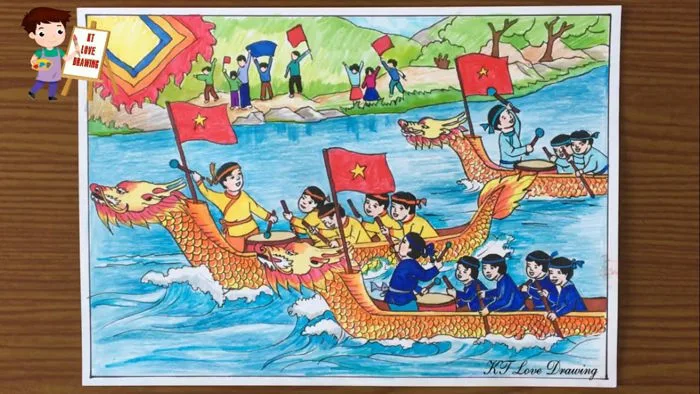 Vẽ tranh đề tài Lễ hội đua thuyền rồng - Mỹ thuật 9 / How to draw of a  spring festival theme.