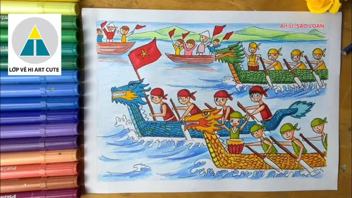 Hướng dẫn vẽ tranh lễ hội đua thuyền | Vẽ tranh lễ hội truyền thống