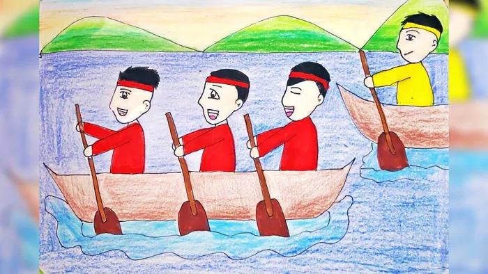 Vẽ Lễ hội đua thuyền quê em | Vẽ tranh đề tài Lễ hội quê em đơn giản