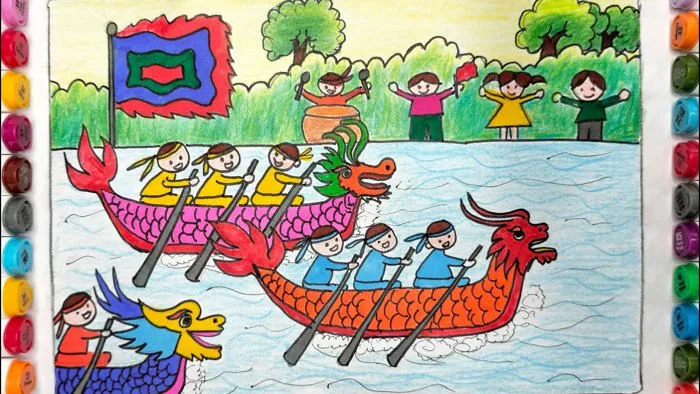Cách vẽ tranh đề tài lễ hội đua thuyền rồng/Mỹ thuật lớp 9|Love Drawings