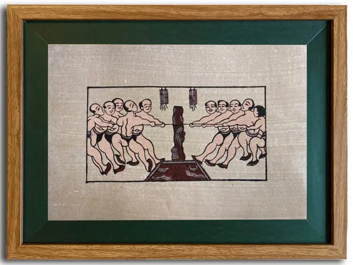 Tranh Đông Hồ Hội Kéo Co Khung Kính 40cm x 30cm | Tranh Dân Gian Đông Hồ