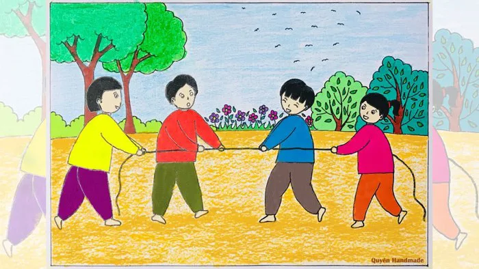 Vẽ tranh cuộc sống quanh em | Vẽ tranh trò chơi dân gian | Vẽ trò chơi dân  gian kéo co