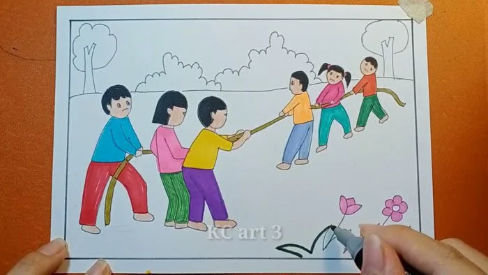 Những người bạn thân thiện - Vẽ trò chơi dân gian kéo co | Bố cục trong  tranh sinh hoạt