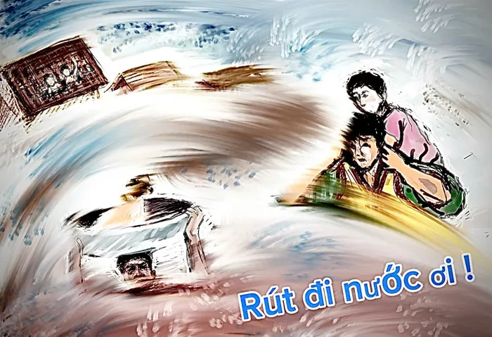 Nhà giáo vẽ tranh về chủ đề “Hướng về người dân vùng bão lũ”