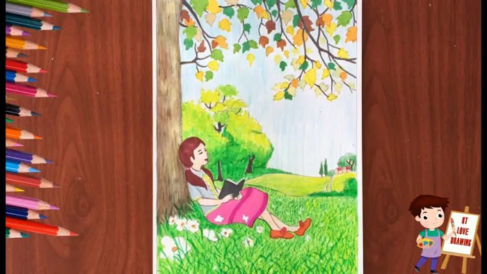 Vẽ tranh ngày sách thế giới: Cô bé đọc sách / world reading day girl  reading book