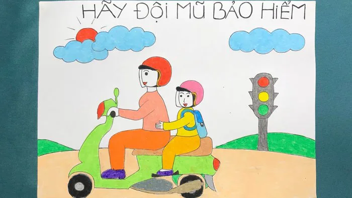 VẼ TRANH ĐỘI MŨ XINH - BẢO VỆ CHÚNG MÌNH | VẼ TRANH AN TOÀN GIAO THÔNG