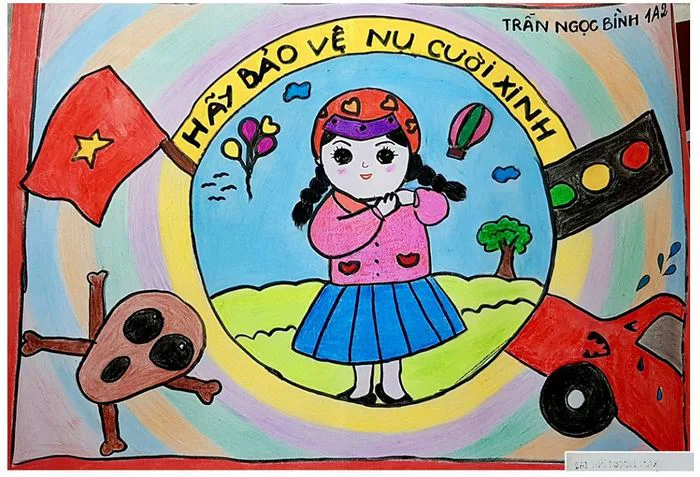 Vẽ tranh với chủ đề đội mũ xinh để bảo vệ bản thân