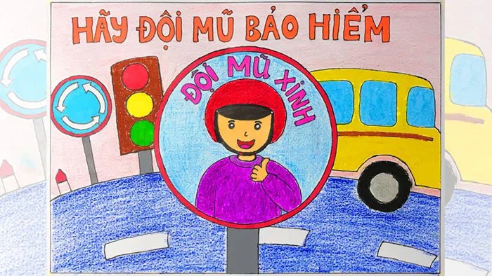 Vẽ tranh đội mũ xinh bảo vệ chúng mình | Vẽ tranh an toàn giao thông | Vẽ  an toàn giao thông