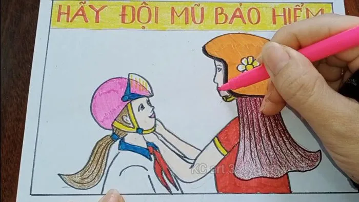 Tranh áp phích - cổ động : vẽ đội mũ xinh bảo vệ chúng mình | vẽ mũ bảo  hiểm | vẽ an toàn giao thông