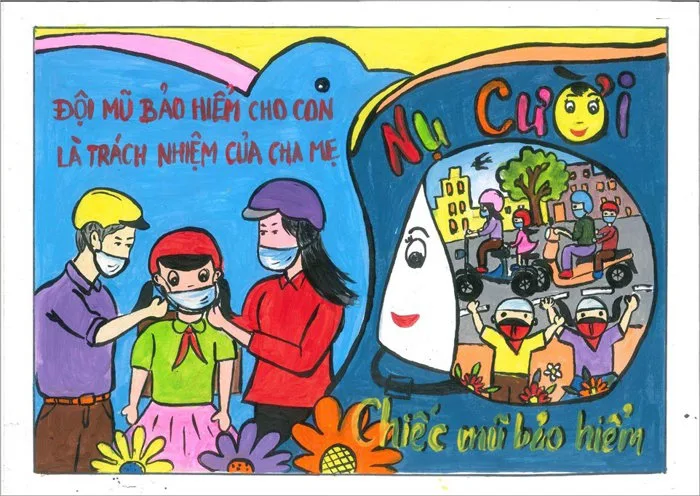 Vẽ tranh đội mũ xinh bảo vệ chúng mình