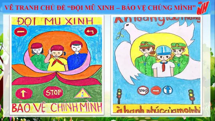 Vẽ tranh chủ đề ĐỘI MŨ XINH - BẢO VỆ CHÚNG MÌNH | Tiểu học Nguyễn Huệ, quận  Hồng Bàng