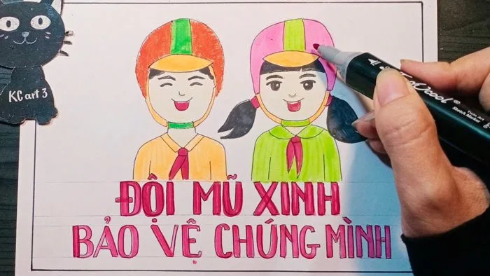 Tranh áp phích - cổ động : vẽ đội mũ xinh bảo vệ chúng mình | vẽ mũ bảo  hiểm | vẽ an toàn giao thông