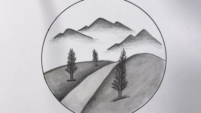 Cách vẽ tranh đề tài phong cảnh trong hình tròn ĐƠN GIẢN mà ĐẸP | how to  draw easy scenery